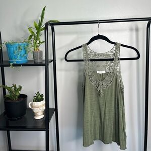 Aeropostal Crotchet Lace Detail Army Green Tank Top